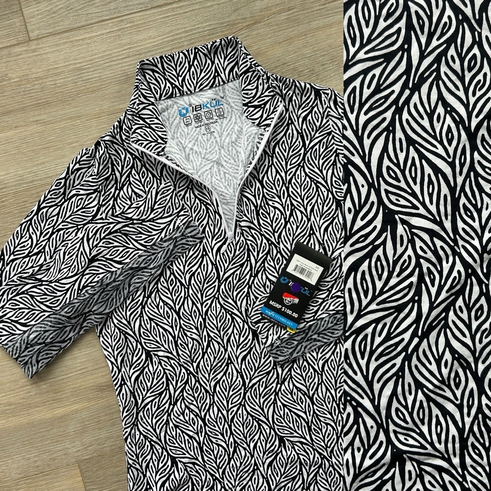 NWT IBKUL Women's XS Sally Black & White  Mock Zipper Long Sleeve Top  50 SPF